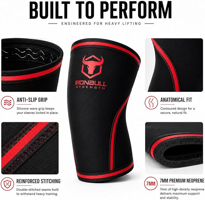 Iron Bull Strength Knee Sleeves 7mm (1 Pair) - Compression Brace & Knee Sleeve For Weightlifting, Powerlifting & Cross Training - Knee Support for Squats - Men & Women