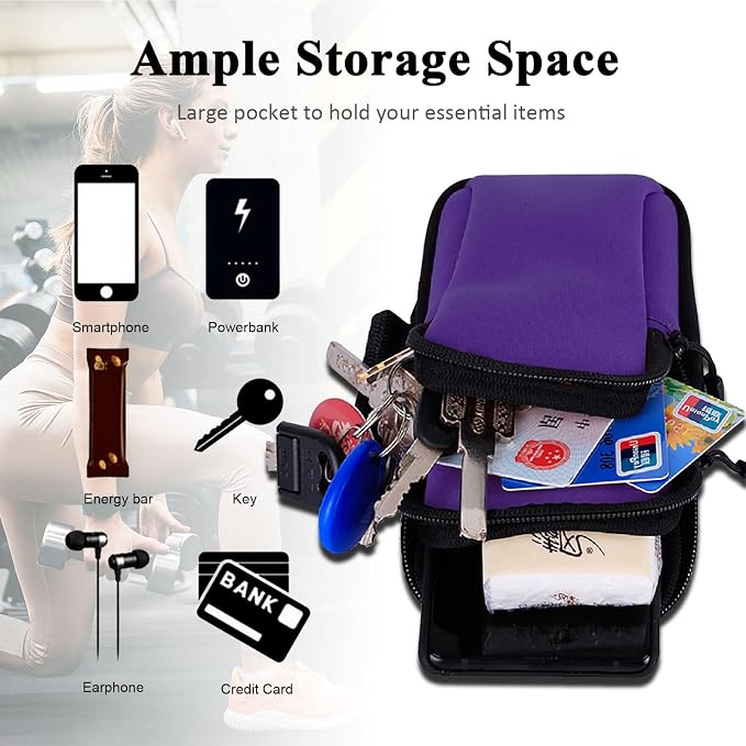 Phone Holder for Running Armband, Small Cell Phone Crossbody Bags for Women Kids, iPhone 17 16 16e 15 14 13 12 11 Pro Max Xs Xr X Plus Mini Galaxy Ultra S26 Key Pouch Workout Sports Arm Bands