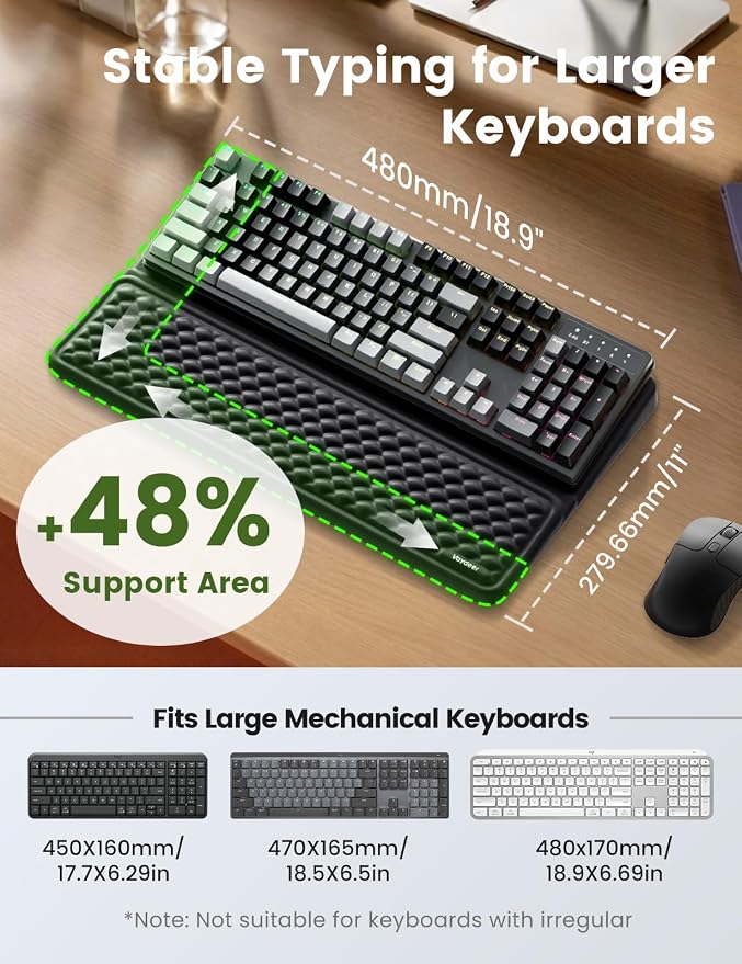 Vaydeer Extra-Large Wrist Rest with Keyboard Stand, Ergonomic Wrist Support Pad, Soft Memory Foam Wrist Cushion for Mechanical 100% Full-Size Keyboard, Carpal Tunnel Pain Relief, Black