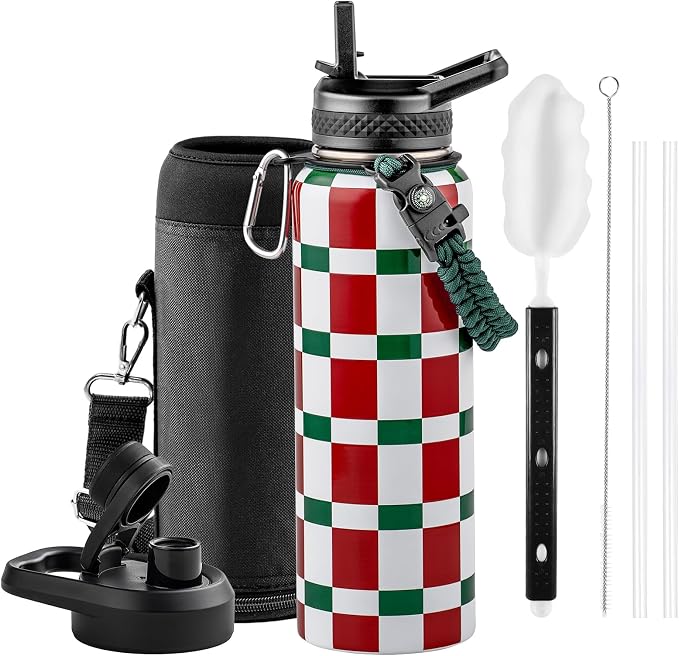 RAYMYLO Insulated Water Bottle 40 oz, Triple Wall Vacuum Stainless Steel | (Cold for 36Hrs, Hot for 18Hrs), Leak Proof & Non-BPA, Modern Water Flask Jug with Paracord Handle & Straw Spout Lids