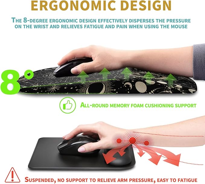 Hokafenle Ergonomic Mouse Pad Wrist Support with Massage Design, Wrist Rest Pain Relief Mousepad with Memory Foam&Non-Slip PU Base,Mouse Pads for Wireless Mouse (12x8 inch,Tarot Constellation)