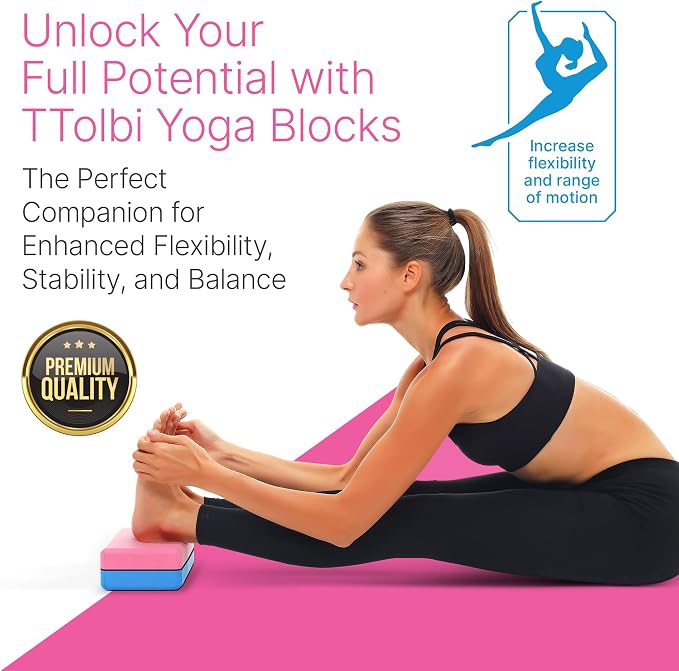 Yoga Blocks 2 Pack with Strap and Guide – Soft Non-Slip EVA Foam Blocks | High-Density Pilates Blocks for Home Workouts, Dance, Ballet, Gymnastics & Stretching Exercise, Dance Accessories and Gifts