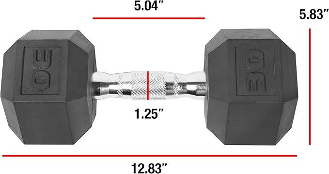 CAP Rubber Coated Dumbbell Weights, Free Weights for Home Gym Strength Training, Anti-Roll Hex Dumbbells with Black, Chrome & Comfort Grip Handles, Pairs & Sets