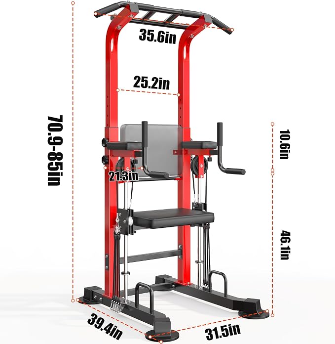 SogesHome Power Tower Pull Up Bar Station Height Adjustable Assistive Rack | Multi-Function Strength Training Equipment Full Body Workout Machine, Freestanding Push Up Dip Stand for Home Gym Exercise