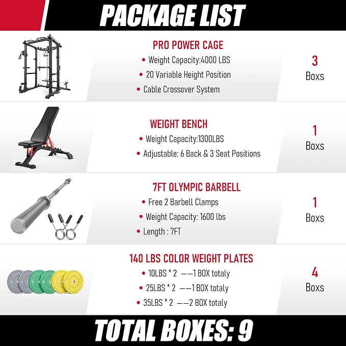 SPORTSROYALS Power Rack, Multi-Functional Power Cage, Squat Rack with Pulley System & LAT Pull Down, Workout Cage with J Hooks for Home Gym