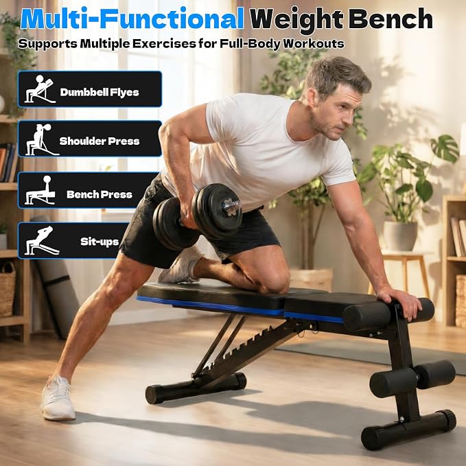 FitinOne Adjustable Folding Weight Bench for Home Gym, 660 lbs Capacity Multi-Functional Workout Bench Sturdy Durable for Full Body
