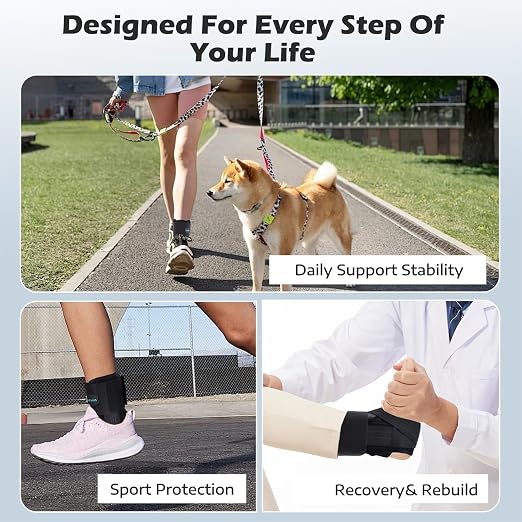 Ankle Brace for Sprained Ankle, 2 Removable Splints, Figure 8 Strap | Ankle Support for Men and Women, Adjustable Air Fabric Cool Ankle Stabilizer for Injury Recovery, Running, Sports