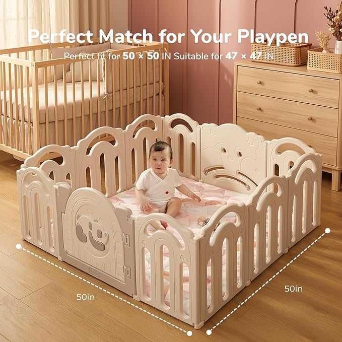 Momcozy Baby Play Mat for Floor, 50"x50" Thickened Playpen Mat | Playmate for Baby Tummy Time, Waterproof & Non-Slip, Foldable Outdoor Mat with Carrying Handle, Happy Doodles