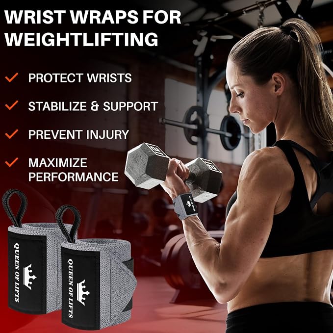TECEUM Elastic Cotton Weightlifting Wrist Wraps with Thumb Loops, 1 Pair