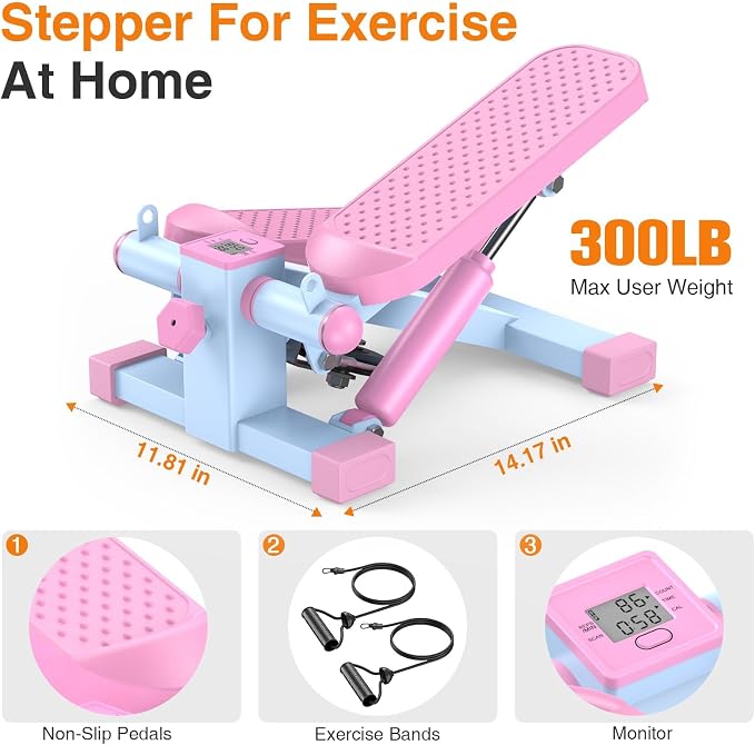 HCOIW Steppers for Exercise at Home - Stair Stepper with Resistance Band, Mini Stepper with 300lb Weight Capacity,