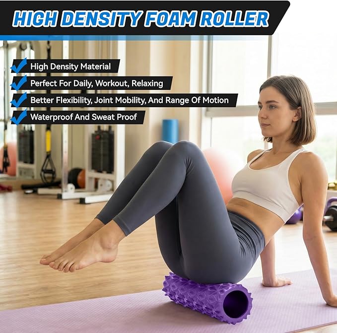 Foam Roller High Density Deep Tissue Massager for Muscle Massage | Exercise Roller Myofascial Trigger Point Release Improves Mobility Massage of Back and Leg Muscles - 15" (Purple)