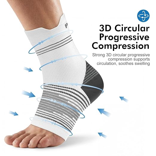 PAPLUS 6 Pairs Compression Socks with Arch Support for Plantar Fasciitis | Ankle Brace for Achilles Tendonitis, Heel Pain, Swelling & Arthritis Relief, Foot Compression Sleeve for Women, Men, White M