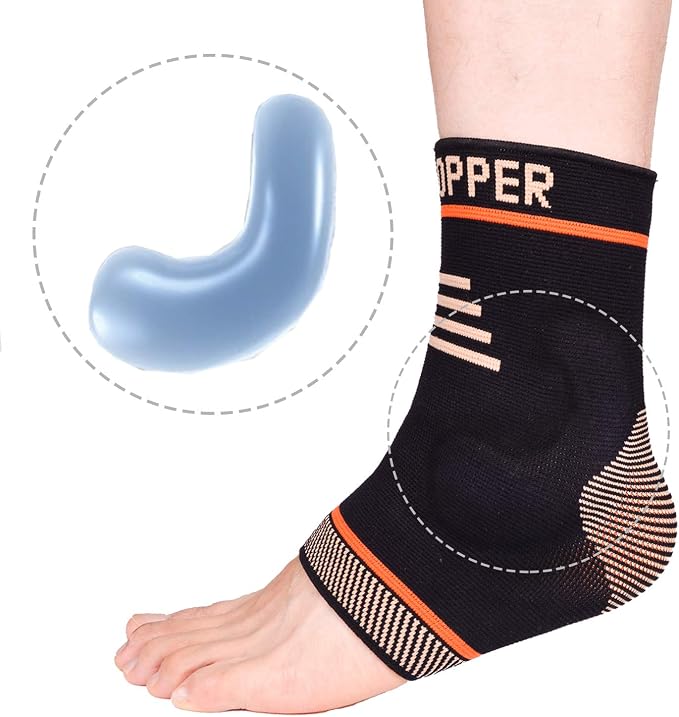 THX4COPPER Infused Compression Ankle Brace, Plantar Fasciitis Socks for Arch Pain, Reduce Swelling & Heel Spurs, Ankle Support - Single