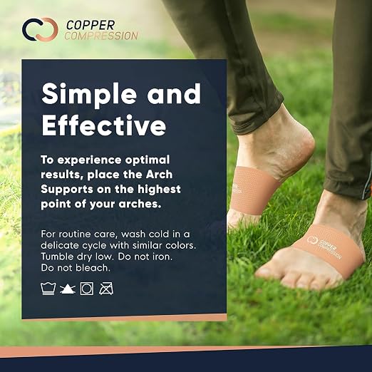 Copper Compression Arch Support Sleeves. Targeted Compression for Plantar Fasciitis Symptoms, Pain, Flat Feet & High Arches. Breathable Support for Men & Women - Nude
