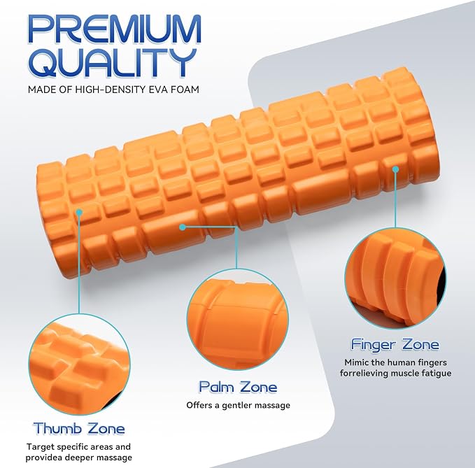 Krightlink 2-in-1 18" Foam Roller Set for Deep Muscle Massage | Foam Roller Back Roller for Fitness Relieves Muscle Pain Myofascial Trigger Point Release Pilates, Yoga (18" Orange)