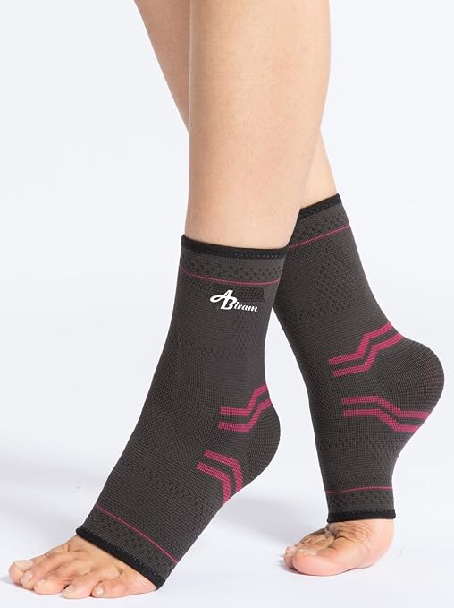 ABIRAM Ankle Brace for Men & Women - Adjustable Compression Sleeve with Wrap, Stability Support & Relief for Sprained Ankle, Plantar Fasciitis & Achilles Tendonitis - Breathable Running & Sports Gear