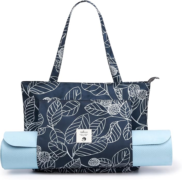 WLLWOO Yoga Mat Carrier Bag for Women Canvas Carryall Tote Gym Pilates | Large Holder Zipper Shoulder for Beach Travel Workout Fitness Office