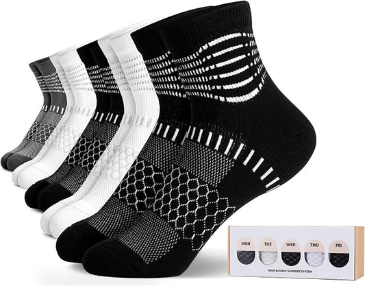 IRAMY Ankle Compression Socks for Women Men Plantar Fasciitis Relief 3/5 Pairs Cushioned Athletic Running Socks