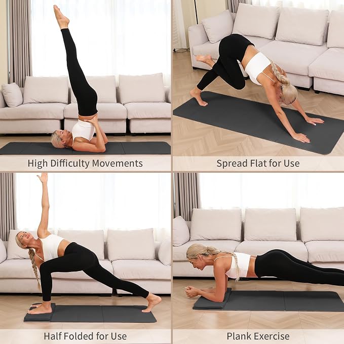 PAIDU Foldable Yoga Mat 10mm Thick, 75"x26" Non-Slip Fitness Exercise Mat | SGS Certified| uick Fold，Easy Storag，Portable for Yoga/Pilates/Studio/Home Workout