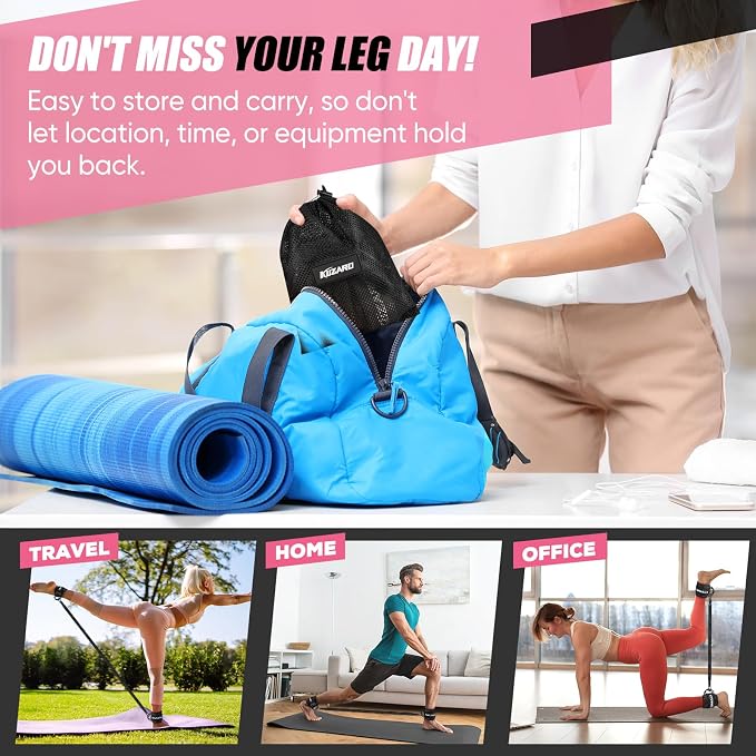 KUZARO Ankle Resistance Bands with Cuffs, Ankle Weights Bands for Working Out, Women Leg and Glutes Workout Equipment, Exercise Bands for Kickbacks, Butt and Booty Trainer, Home Gym Fitness Equipment