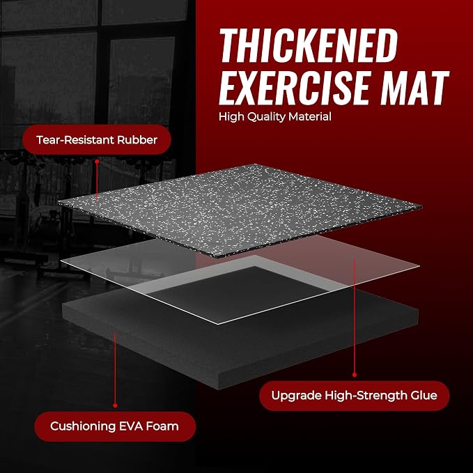 SUPERJARE 0.79'' Extra-Thick Exercise Equipment Mats, 48 Pcs 192 Sq Ft Rubber Top Floor Tiles with High Density EVA Foam, Interlocking Gym Flooring for Home Gym, Workout Mat, Black/Grey