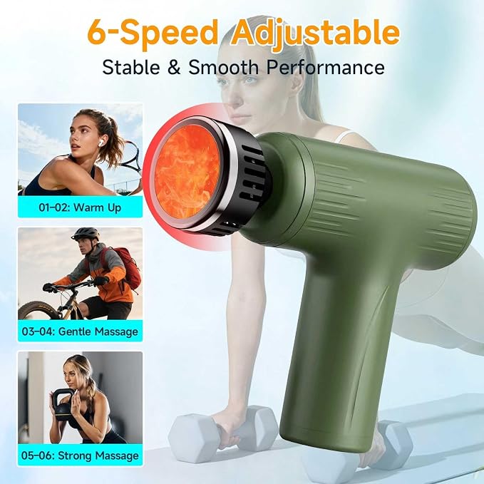 Massage Gun with Heat, Powerful Warming Massage, Home & Travel | Massage Gun with Heat, Powerful Heated Massage, Quiet Portable Massager for Home& Travel, Lightweight Design