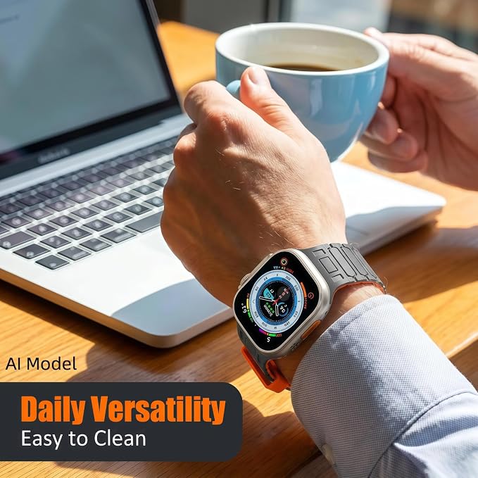 Magnetic Band Compatible with Apple Watch Ultra 3/2/1 Band for Men 49mm 46mm 45mm 44mm 42mm, Silicone Sport Waterproof Loop Strap Magnet Link for iWatch Series SE 11 10 9 8 7 6 5 4 3 2 1(GreyOrange)