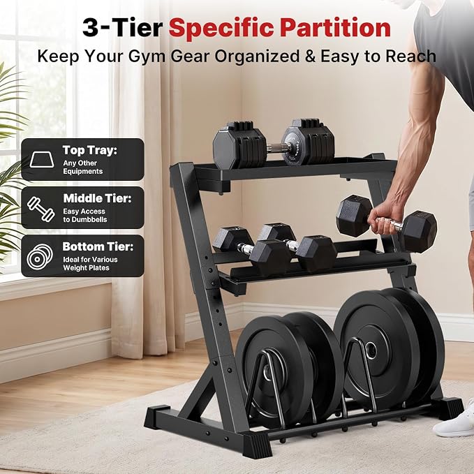 YOLEO Dumbbell Rack, Adjustable & Compact Weight Rack for Dumbbell, Kettlebell, Barbell, Heavy Duty Weight Storage Organizer, Space-Saving Dumbbell Storage Stand Holder for Home Gym - 1100LBS Capacity (Rack Only)