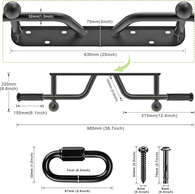 Kipika Heavy Duty Wall Mounted Doorway Pull Up Bar, Multifunctional Chin Up Bar, Portable Fitness Door Bar, Body Workout Home Gym System