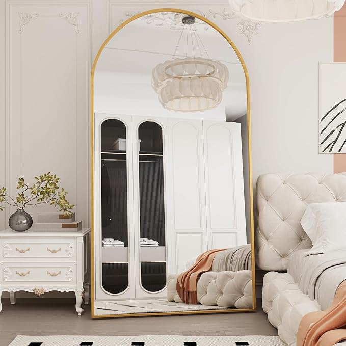 LFT HUIMEI2Y 76.4"x37" Arch Full Length Mirror, Gold Floor Mirror | Tempered Oversized Mirror Full Body with Aluminum Alloy Frame; Standing, Leaning, or Wall Mount for Bedroom, Living Room