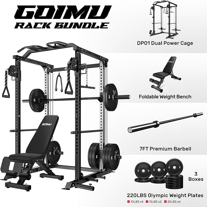 DP01 Power Cage, 2000LBS Squat Rack with Cable Crossover and Dual Independent Pulley System, Full Cage for Full Body Training, Power Rack with More Training Attachments for Home Gym
