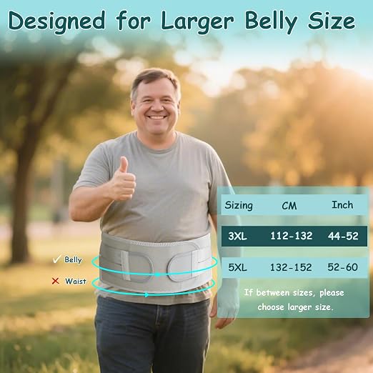 King Mills Plus Size Back Brace for Lower Back Pain, Belly: 44"-52" | Breathable Obese Belly Support, For Sciatica, Scoliosis, Two Sets of Support Bars, Lightweight