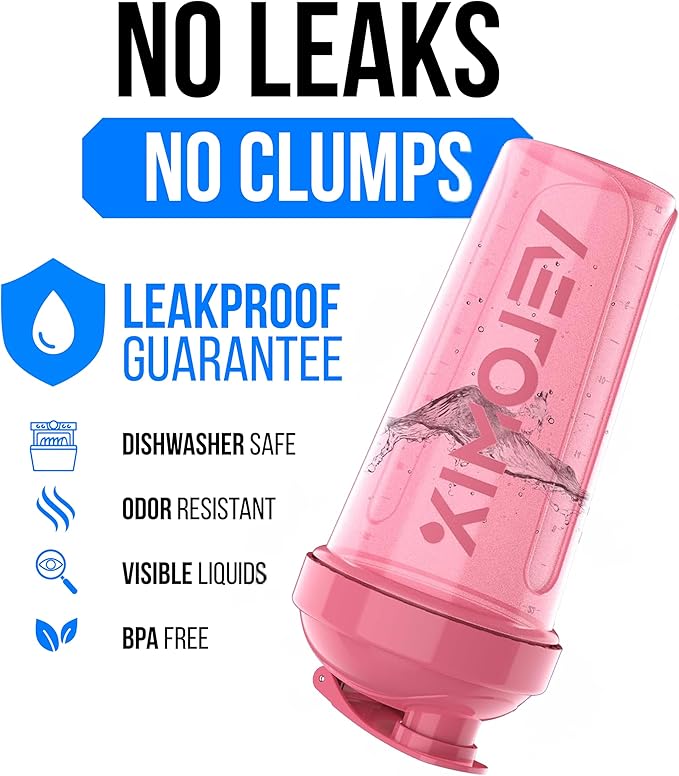VELOMIX 2 Pack 28oz Protein Shaker Bottle, Pink/Transparent | 2x Wire Whisk, Leak Proof Shaker Cups for Protein Shakes, Stackable, Dishwasher safe, BPA free, Pre Workout and Fitness ready