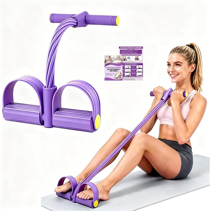 Multifunction Foot Pedal Resistance Bands with Handles, 6-Tube Elastic Yoga Exercise Bands, Home Gym Fitness Equipment for Women & Men to Tone Abs, Core, Legs, Arms, Waist