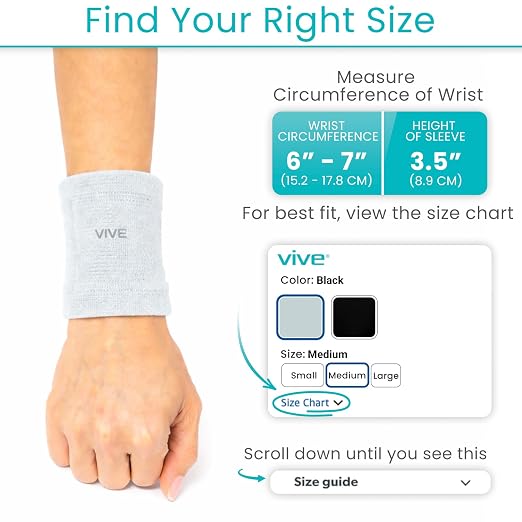 Vive Wrist Compression Sleeves for Women & Men (Pair) - Elastic Support | Wristband for Pain Relief & Circulation - Wrist Support for Carpal Tunnel, Arthritis, Tendonitis - Great for Sports Injury