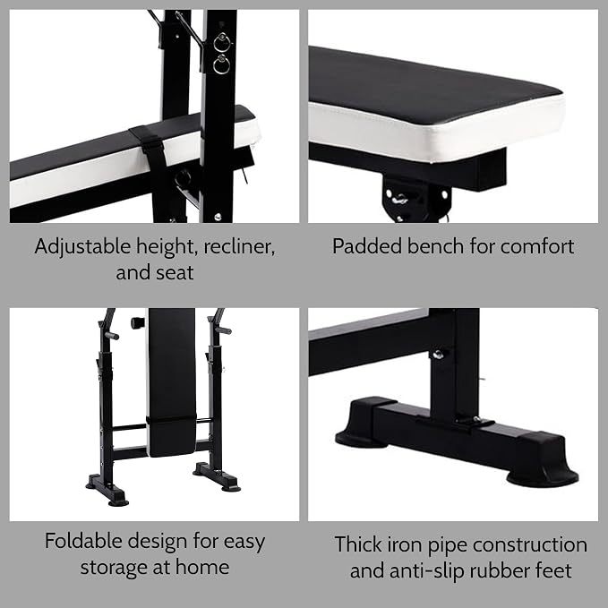 BalanceFrom Steel Weight Bench w/ Squat Rack in Multiple Colors, 400 lb User Capacity - Foldable Home Gym Equipment for Range of Workouts w/ 6-Position Barbell Holder & Adjustable Seat and Recliner