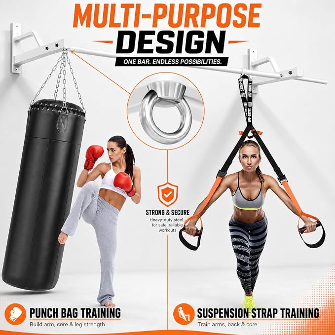2026 Upgrade Pull Up Bar Wall Mounted - 600 lbs Heavy Duty Strength Training Pull-Up Bars, Ideal Rogue Pull Up Bar for Home and Commercial Gym, Easy Installation Chin Up Bar, Versatile Garage Pullup Bar