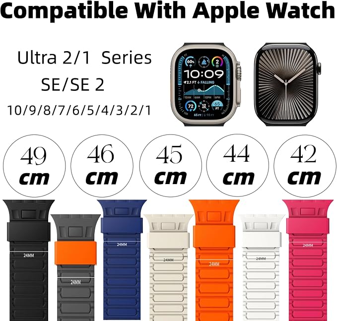 Magnetic Band Compatible with Apple Watch Ultra 3/2/1 Band for Men 49mm 46mm 45mm 44mm 42mm, Silicone Sport Waterproof Loop Strap Magnet Link for iWatch Series SE 11 10 9 8 7 6 5 4 3 2 1