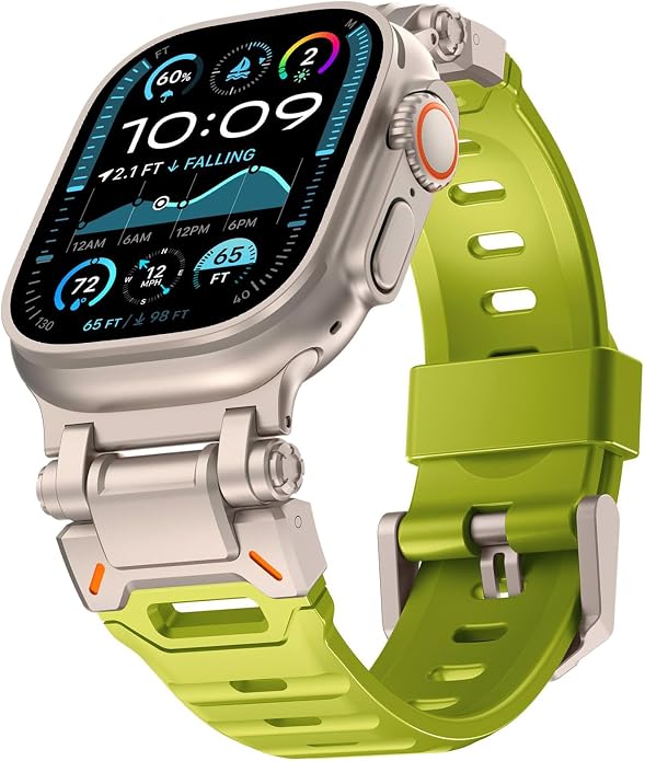 WINGLE FKM Rubber Bands for Apple Watch Band Ultra 3/2/1 Band Ultra 49mm Series 11 10 46mm 45mm 44mm 42mm SE 3/2/1 9 8 7 6 5 4 3 Men, Military Rugged Metal Connector Silicone Apple iWatch Sport Bands