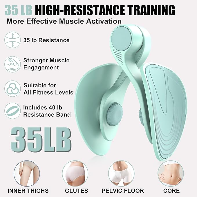 Pelvic Floor Exercise Devices 35lb Resistance Kegel Thigh Trainer with Band | Pelvic Floor Muscle Training, Inner Thigh Exerciser, Postpartum Recovery Support for Women, Suitable for Women and Men