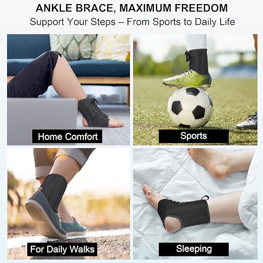AIDY-PRO Lace Up Ankle Brace with Metal Side Stabilizers, Adjustable Lace-Up Ankle Braces for Men and Women Sprained Foot Support Brace for Posterior Tibial Tendonitis Achilles Tendon Injury M