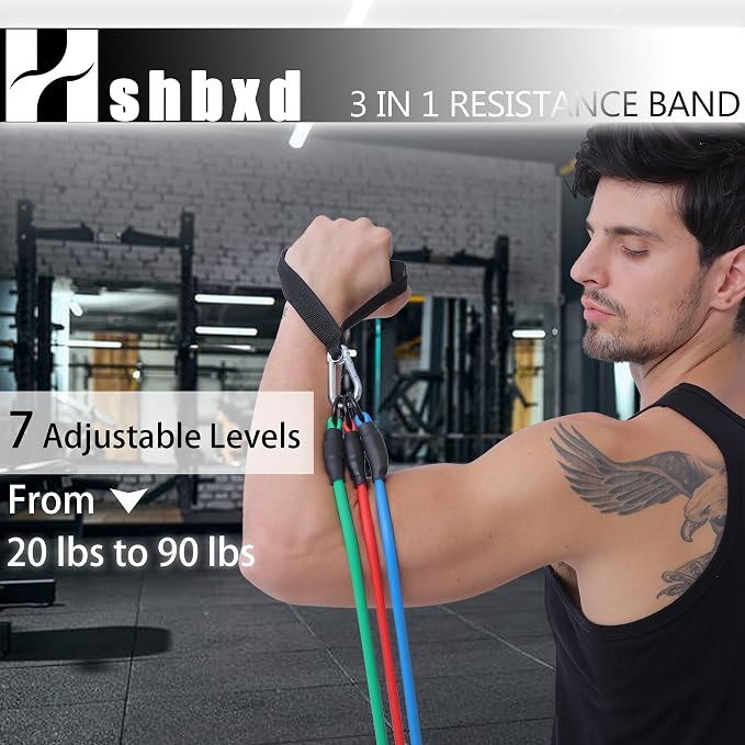 Resistance Bands with Handles and Door Anchor for Home Workouts | For women and men; includes a door anchor and simple guide for exercise, stretching, and home workouts.