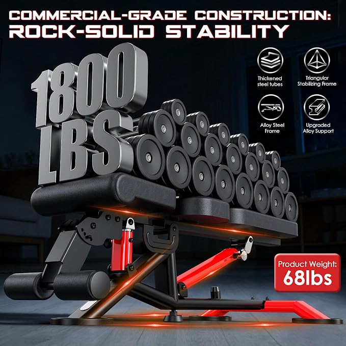 Commercial Adjustable Weight Bench, Heavy Duty 1800LBS | Workout Bench for Home Gym, Flat, Decline, Incline Bench Press, Removable Leg & Elbow Support for Full Body Strength Training