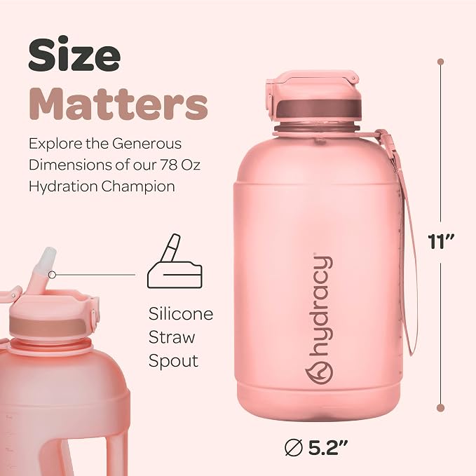 Hydracy Motivational Water Bottle with Time Marker and Straw Lid 78 oz | Leakproof,BPA Free,No Sweat Neoprene Sleeve,Carry Strap,Daily Intake Tracking for Fitness & Outdoors