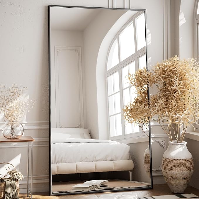 VooBang Oversized Full Length Mirror, 86" x 40" Floor Mirror with Stand | Aluminum Alloy Frame Full Body Dressing Mirror, Standing Hanging or Leaning Against Wall Bedroom Living Room, Black