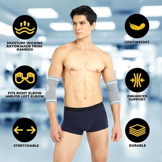 NeoTech Care Elbow Support Brace - Breathable - Men, Women, Right or Left (Gray, Size XL, 1 Pair)