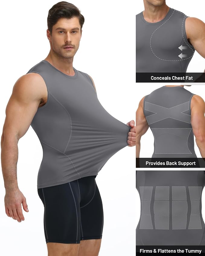 Mens Sleeveless Compression Shirt Athletic Workout Tank Top Quick Dry Muscle Base Layer Undershirt Gym Running