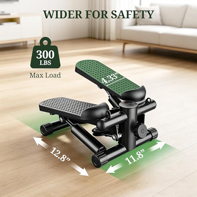 Compact Mini Stair Stepper with Resistance Bands for Home Fitness, 300 LBS | LCD Monitor, Adjustable Height, Dual Hydraulic System, Quiet Operation, No Assembly Required, Easy Storage