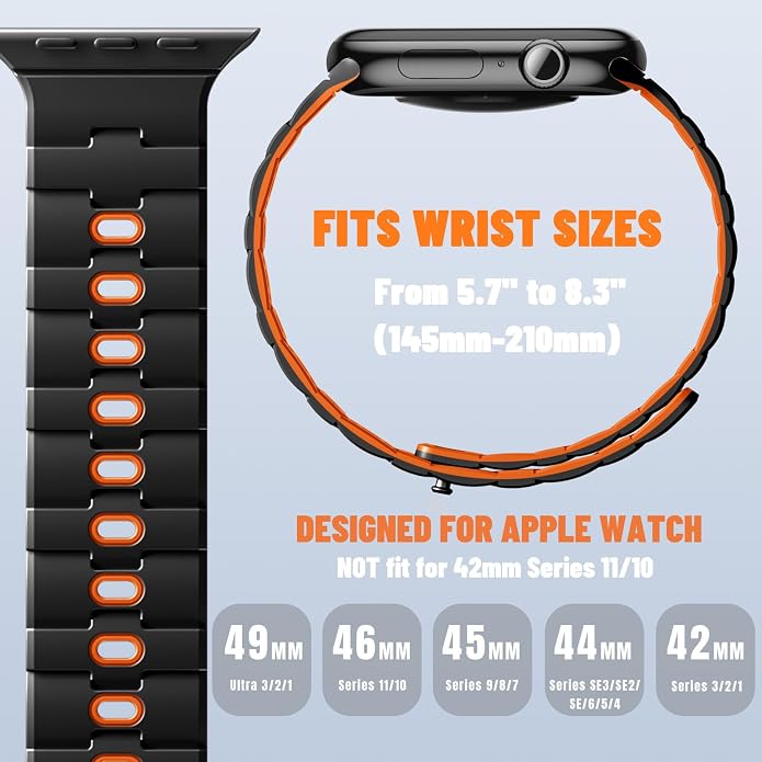 Bandletic Magnetic Silicone Watchband Compatible with All Apple Watch | Strong Magnet Sport Strap for iWatch Ultra 49mm Series 11-1 SE 46mm 45mm 44mm 42mm 41mm 40mm 38mm, Ideal for Men Women
