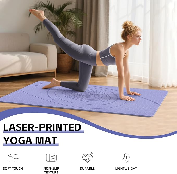 Large Yoga Mat Thick, 76"x32"x0.31"Wide POE Exercise Mat with Non-Slip Surface & Carry Strap, Anti-Tear Workout Mat for Yoga, Pilates, Fitness